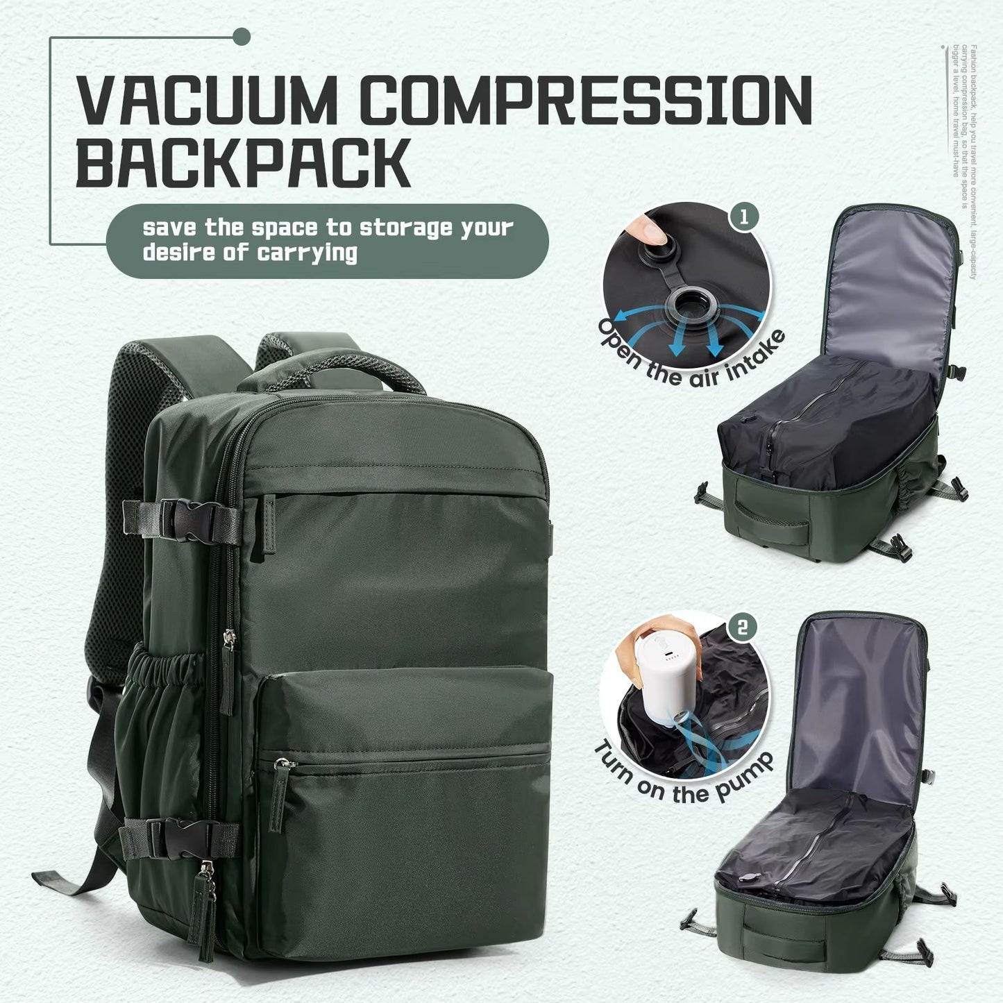 Mens Vacuum Compression Travel Backpack  Expandable 156inch Laptop Bag  Ryanair Cabin Size CarryOn 6
