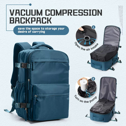 Mens Vacuum Compression Travel Backpack  Expandable 156inch Laptop Bag  Ryanair Cabin Size CarryOn 7