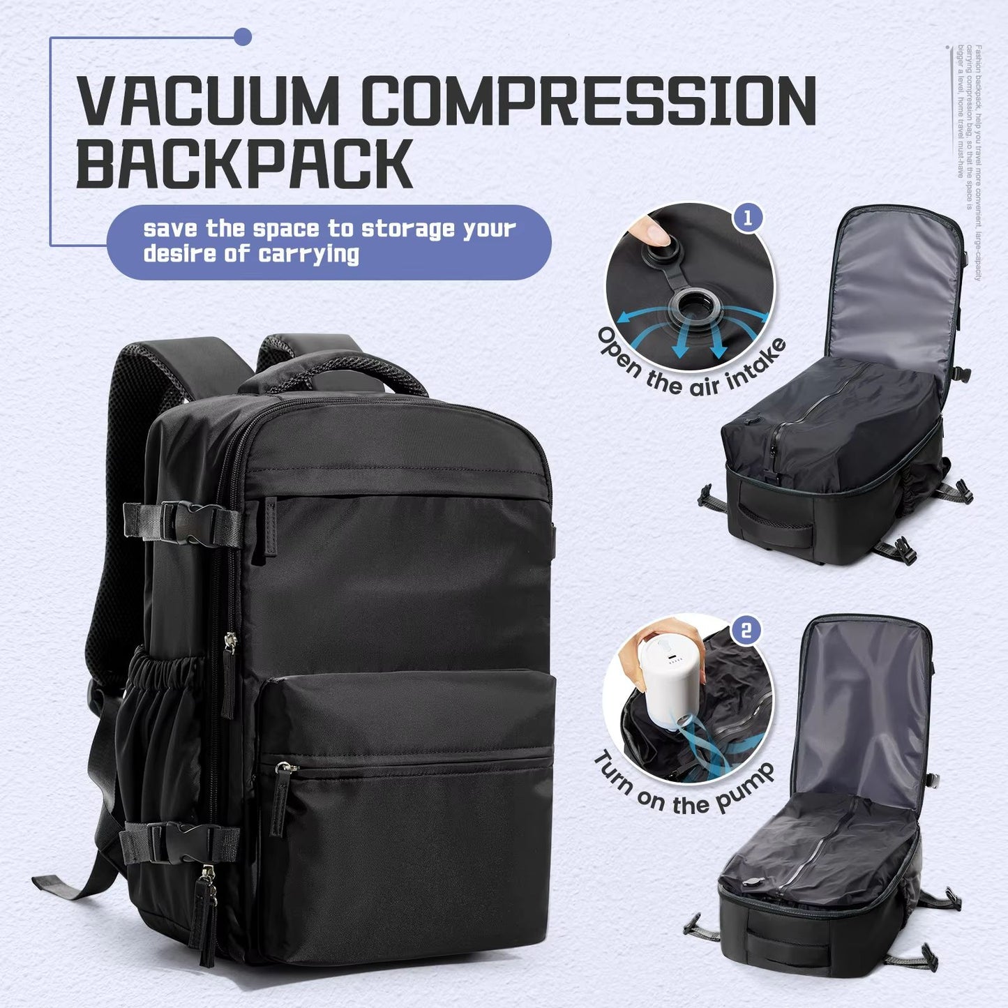 Mens Vacuum Compression Travel Backpack  Expandable 156inch Laptop Bag  Ryanair Cabin Size CarryOn 8