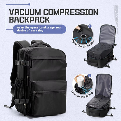 Mens Vacuum Compression Travel Backpack  Expandable 156inch Laptop Bag  Ryanair Cabin Size CarryOn 8