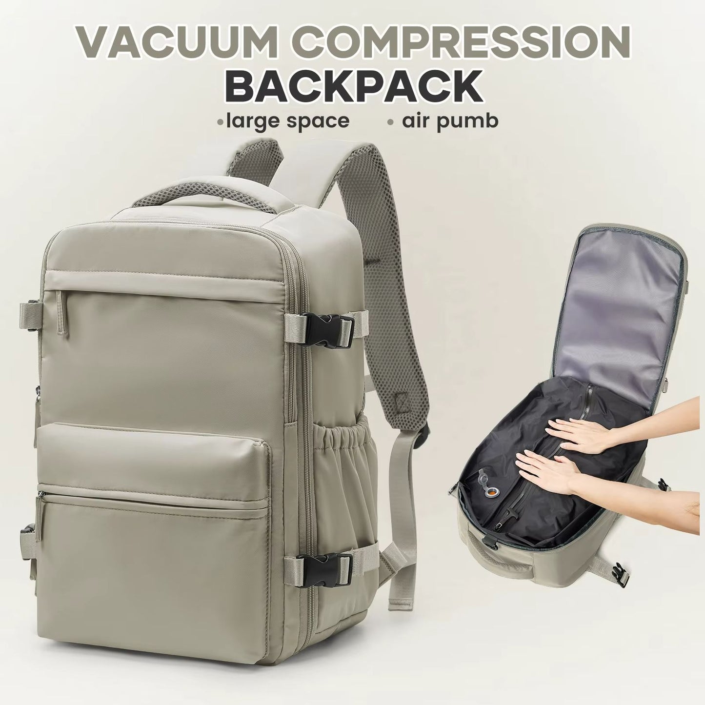 Mens Vacuum Compression Travel Backpack  Expandable 156inch Laptop Bag  Ryanair Cabin Size CarryOn 10