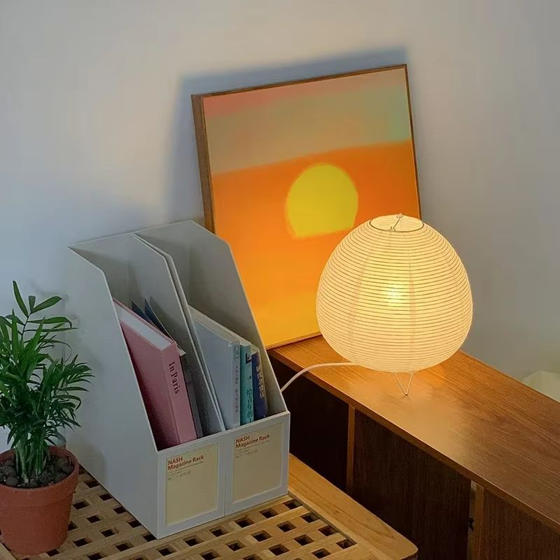 Japanese Lantern LED Table Lamp – Rice Paper Bedside Light for Living Room, Bedroom, or Study