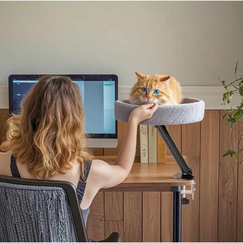 Adjustable Desktop Cat Bed with Soft Nest and Climbing Frame