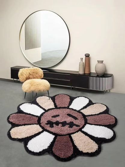 Smiley Face Tufted Rug – Retro Rainbow Fluffy Non-Slip Mat for Bedroom, Living Room & Bathroom