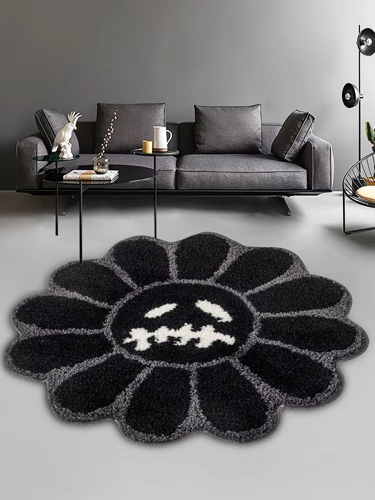 Smiley Face Tufted Rug  Retro Rainbow Fluffy NonSlip Mat For Bedroom Living Room  Bathroom 1