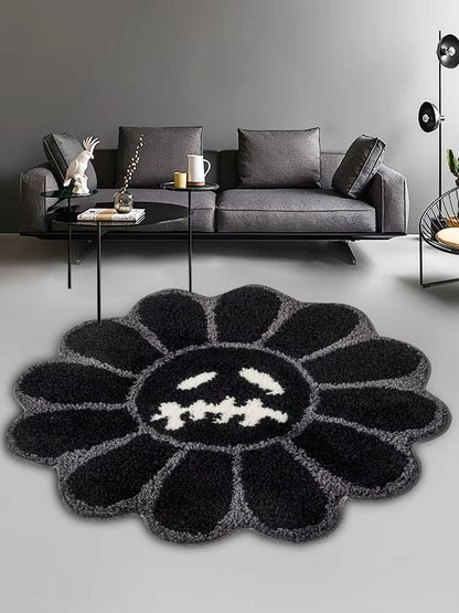Smiley Face Tufted Rug  Retro Rainbow Fluffy NonSlip Mat For Bedroom Living Room  Bathroom 1