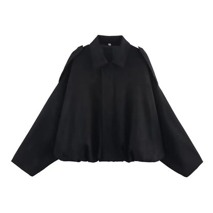 Womens Vintage Bomber Jacket  Loose Fit TurnDown Collar Coat For Casual Chic Style 10