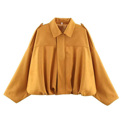 Womens Vintage Bomber Jacket  Loose Fit TurnDown Collar Coat For Casual Chic Style 11