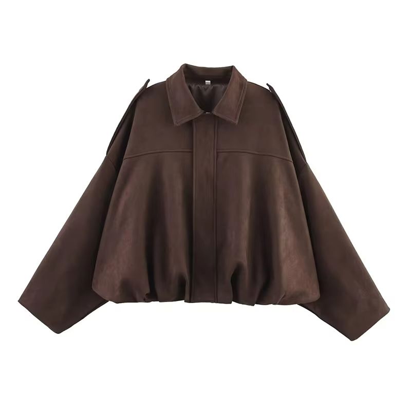 Womens Vintage Bomber Jacket  Loose Fit TurnDown Collar Coat For Casual Chic Style 12