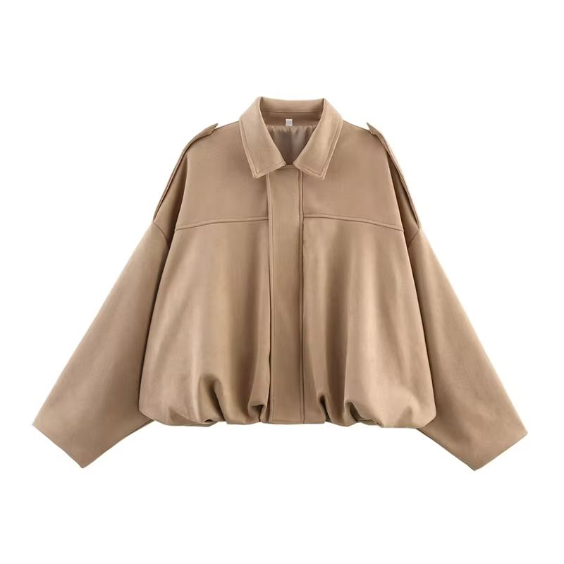Womens Vintage Bomber Jacket  Loose Fit TurnDown Collar Coat For Casual Chic Style 13