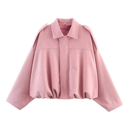 Womens Vintage Bomber Jacket  Loose Fit TurnDown Collar Coat For Casual Chic Style 14