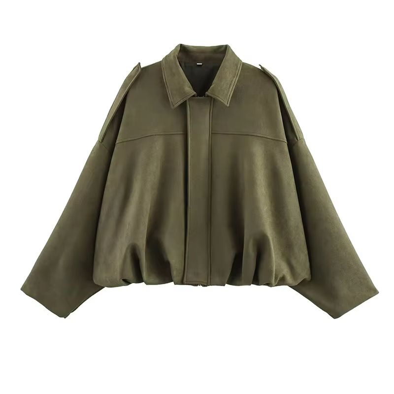 Womens Vintage Bomber Jacket  Loose Fit TurnDown Collar Coat For Casual Chic Style 7