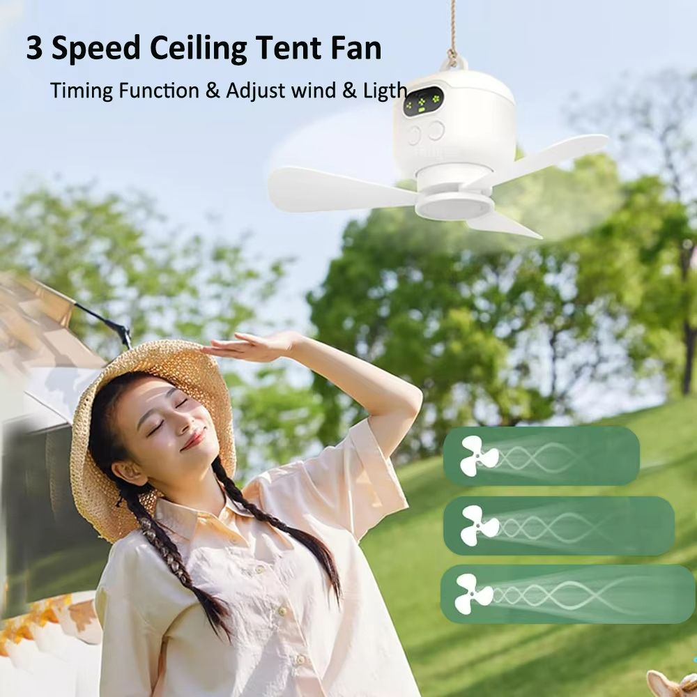 Portable Camping Ceiling Fan With Light  Rechargeable 8000mAh Wireless Tent Fan With Remote Control 1