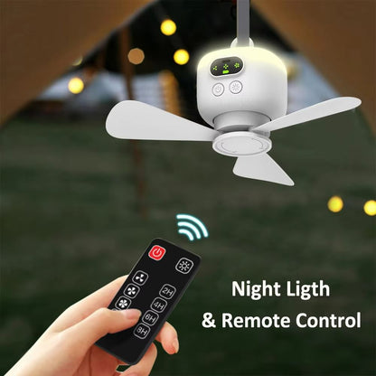 Portable Camping Ceiling Fan With Light  Rechargeable 8000mAh Wireless Tent Fan With Remote Control 2