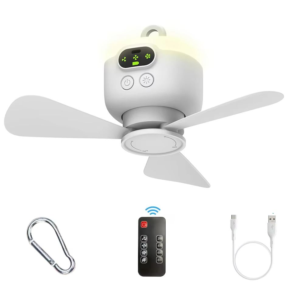 Portable Camping Ceiling Fan With Light  Rechargeable 8000mAh Wireless Tent Fan With Remote Control 6