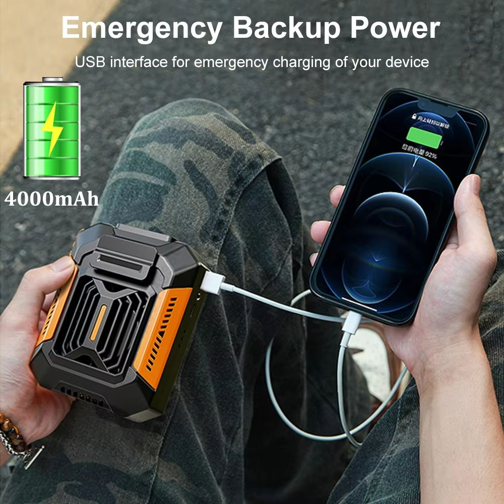 Portable Waist Clip Fan With LED Light  USB Rechargeable Mini Hanging Neck Fan  Power Bank For Outd 3