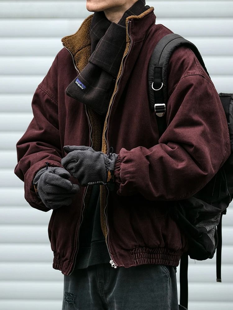 Mens Polar Fleece Winter Jacket Warm Thick Vintage Streetwear Style