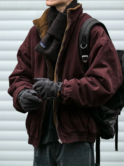 Mens Polar Fleece Winter Jacket Warm Thick Vintage Streetwear Style