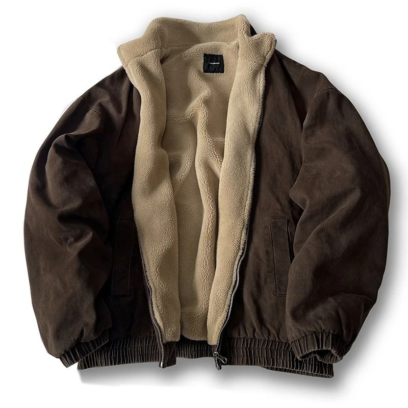 Mens Polar Fleece Winter Jacket Warm Thick Vintage Streetwear Style 5