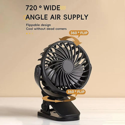 Rechargeable 720° Rotating Clip Fan with Nightlight – Portable Small Fan for Home, Office, Dorm, and Outdoor Use