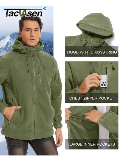 TACVASEN Mens Fleece Jacket With Hood  FullZip Outdoor Windproof Warm Work Coat For Spring And Wint 1