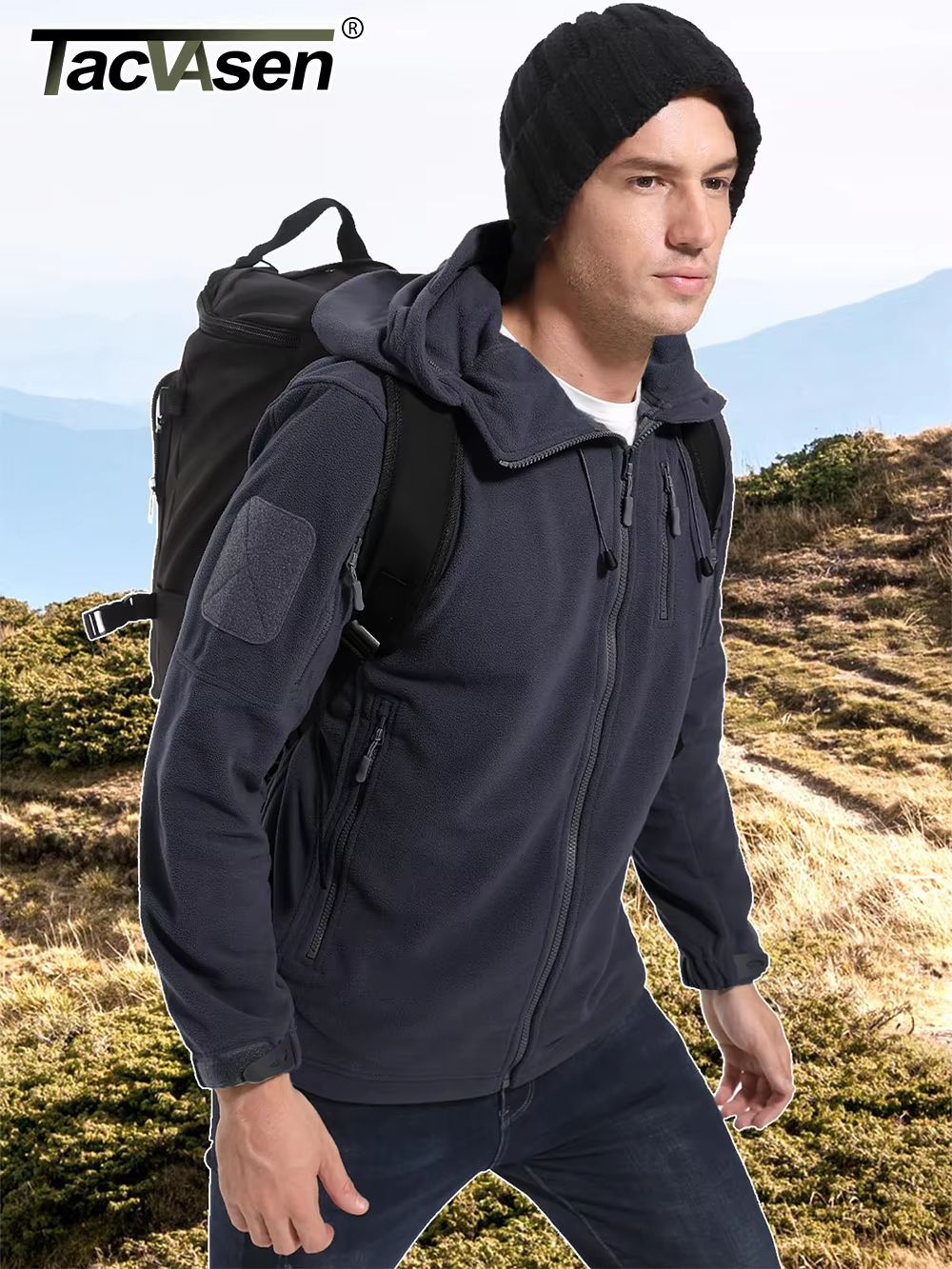 TACVASEN Mens Fleece Jacket With Hood  FullZip Outdoor Windproof Warm Work Coat For Spring And Wint 4