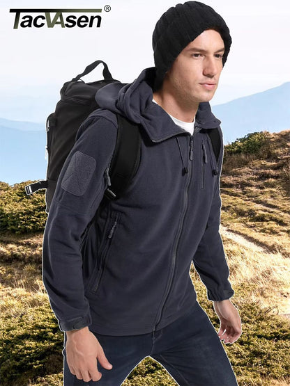 TACVASEN Mens Fleece Jacket With Hood  FullZip Outdoor Windproof Warm Work Coat For Spring And Wint 4