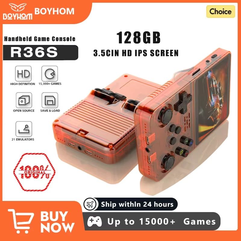 R36S Portable Retro Game Console 128G – Open Source Linux Handheld with 3.5" IPS Screen and 64GB Preloaded Games