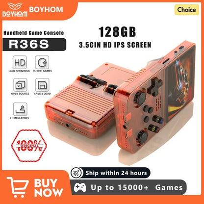 R36S Portable Retro Game Console 128G – Open Source Linux Handheld with 3.5" IPS Screen and 64GB Preloaded Games