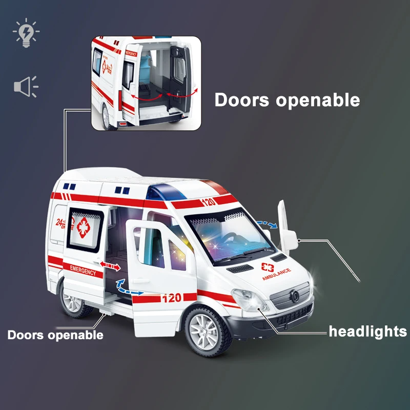 Diecast Emergency Vehicle Toy Set With Siren Sound  Flashing Lights Mini Car Model Collection For B 6