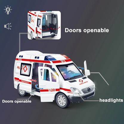 Diecast Emergency Vehicle Toy Set With Siren Sound  Flashing Lights Mini Car Model Collection For B 6