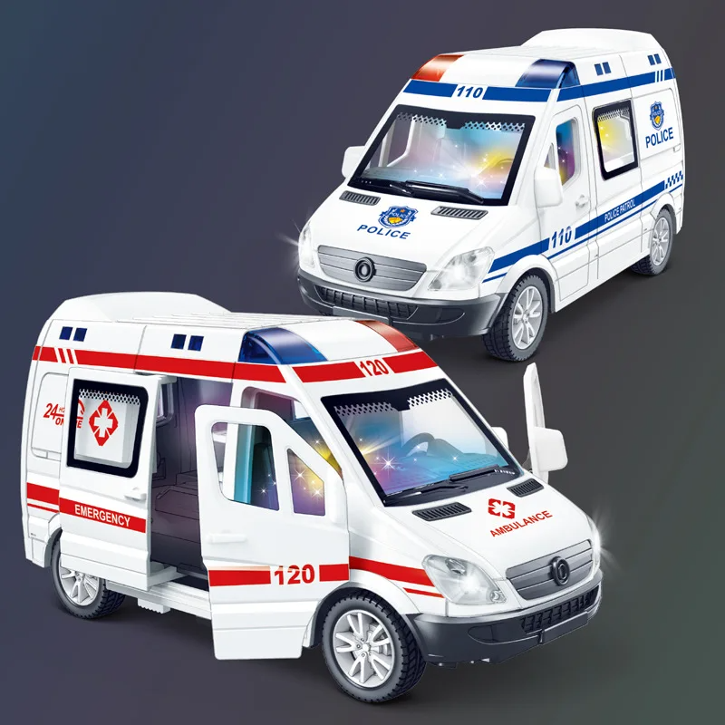 Diecast Emergency Vehicle Toy Set With Siren Sound  Flashing Lights Mini Car Model Collection For B 7