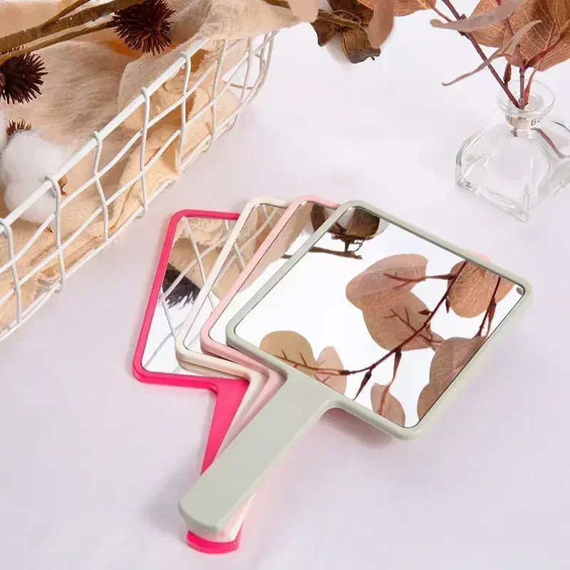 Square Makeup Vanity Mirror with Handle, Eyelash Extension Handheld Mirror, Compact Hand Mirror for SPA Salon
