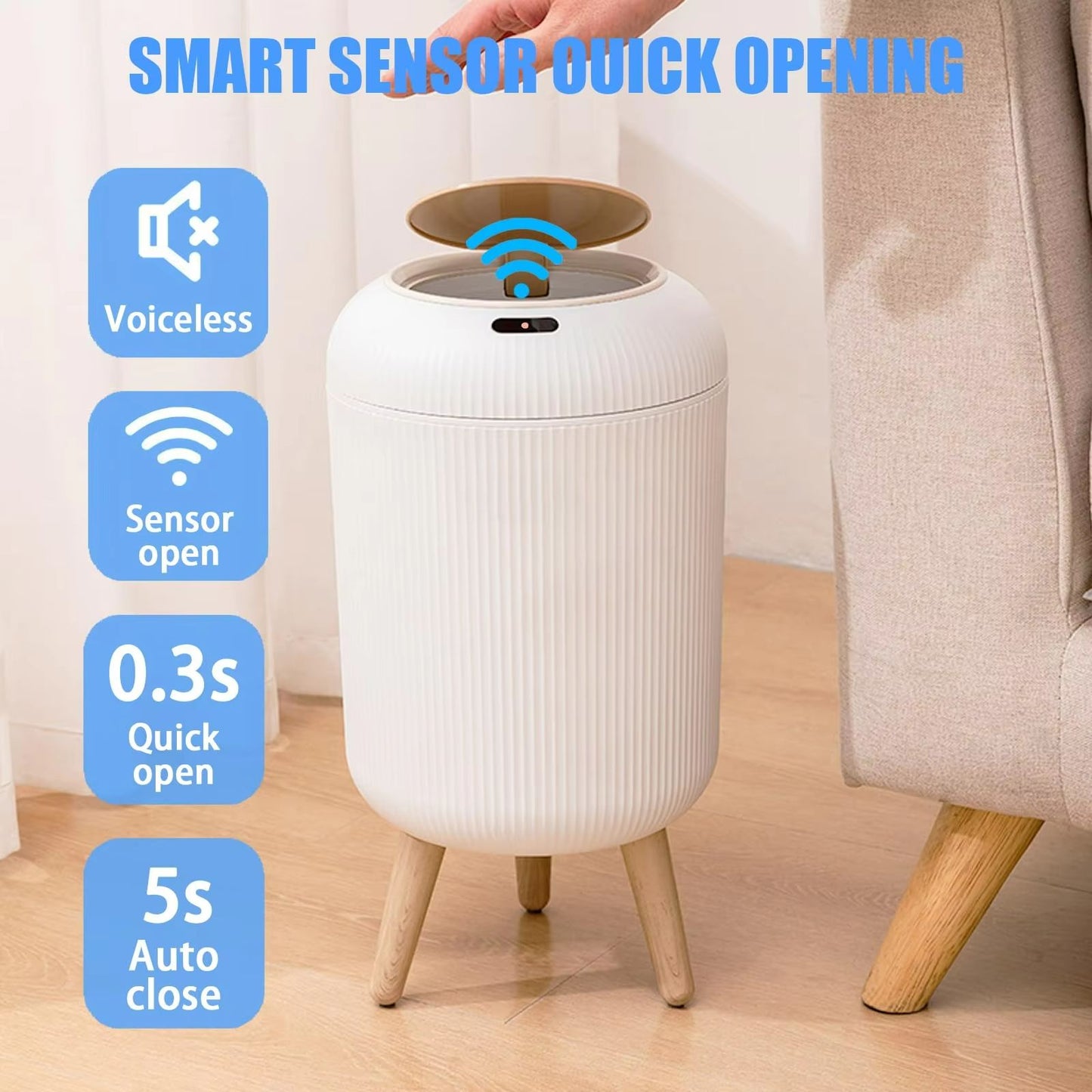 Automatic Motion Sensor Trash Can With Lid  Compact Smart Trash Can For Bedroom Bathroom Kitchen  O 2