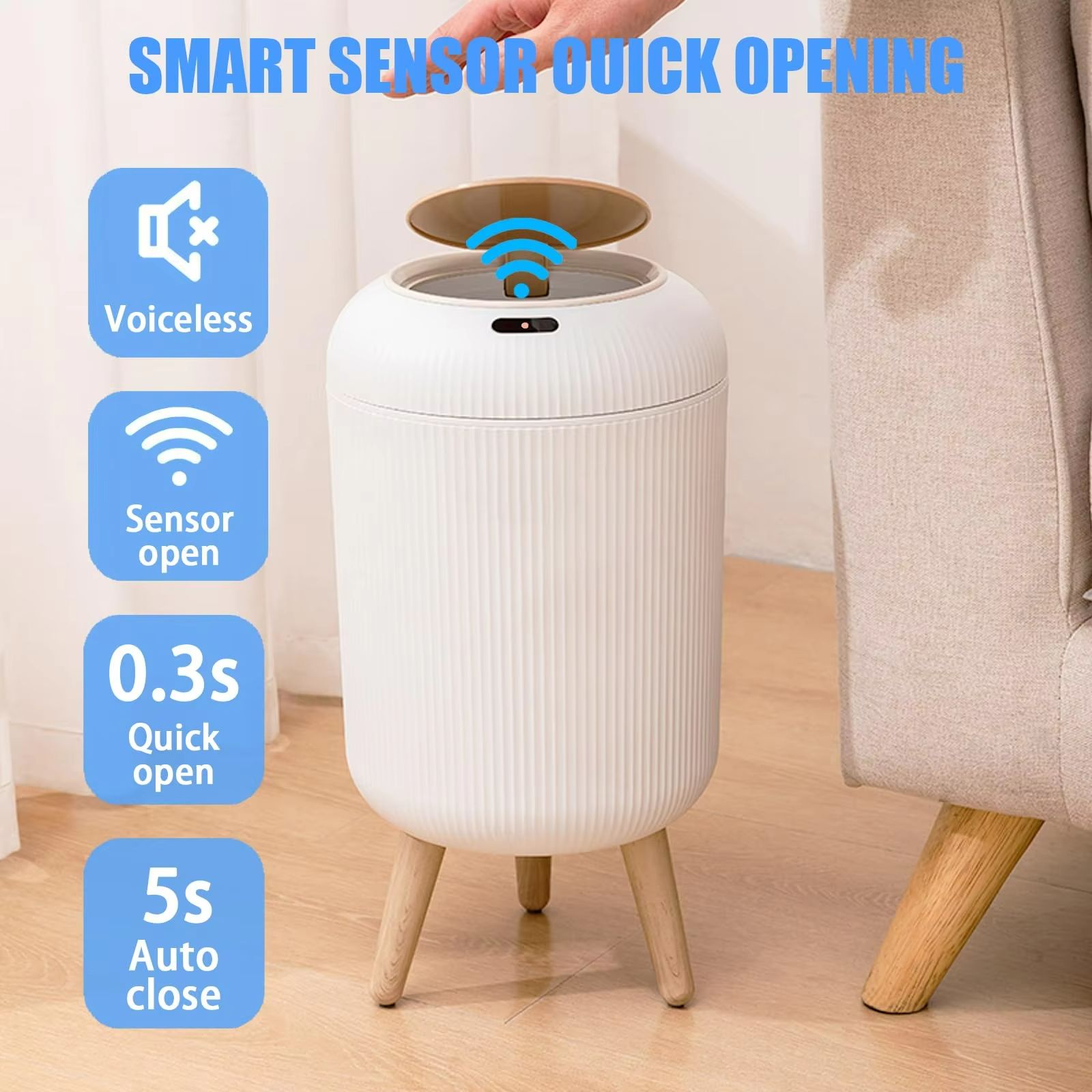 Automatic Motion Sensor Trash Can With Lid  Compact Smart Trash Can For Bedroom Bathroom Kitchen  O 2