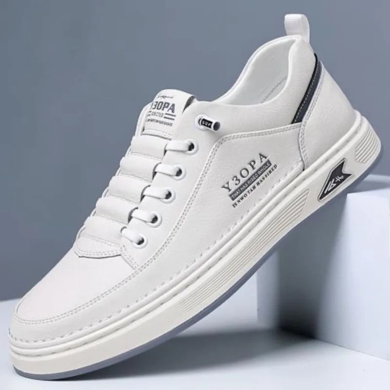 Mens Breathable Leather Slip On Sneakers Lightweight Platform Casual Shoes 1