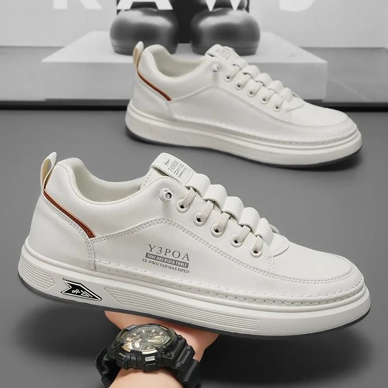 Mens Breathable Leather Slip On Sneakers Lightweight Platform Casual Shoes 3