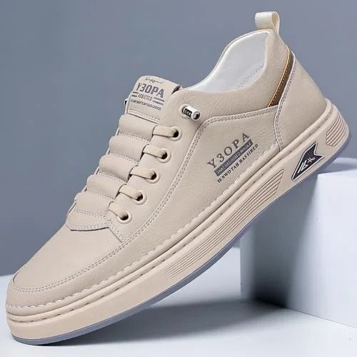 Mens Breathable Leather Slip On Sneakers Lightweight Platform Casual Shoes 7