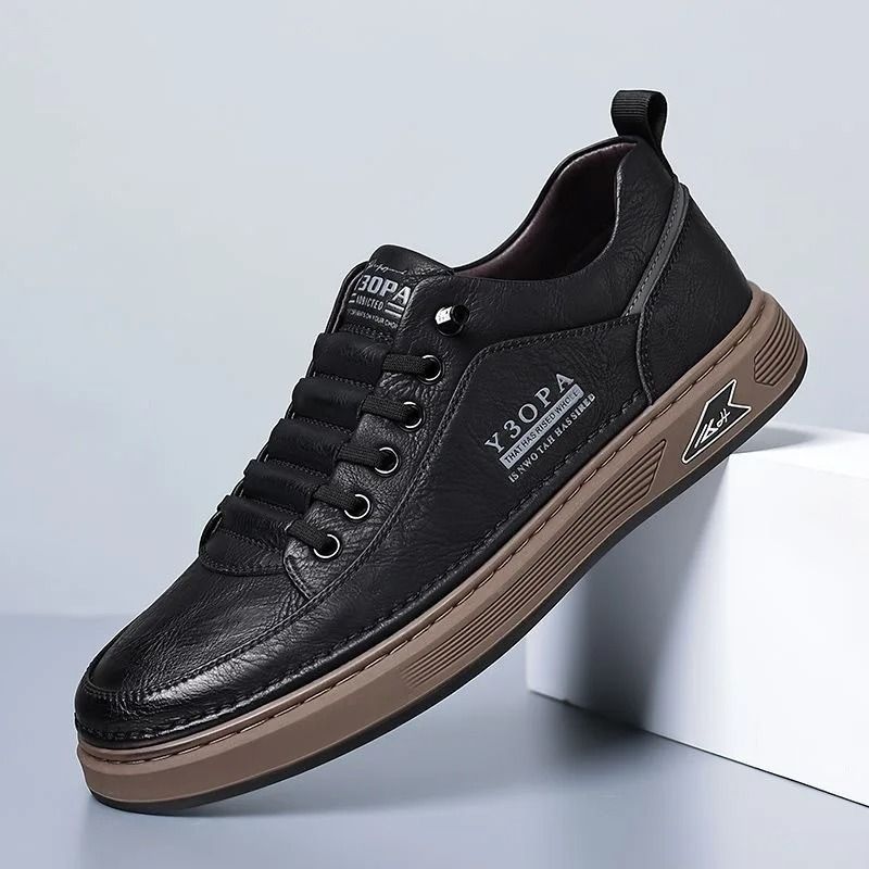 Mens Breathable Leather Slip On Sneakers Lightweight Platform Casual Shoes 8