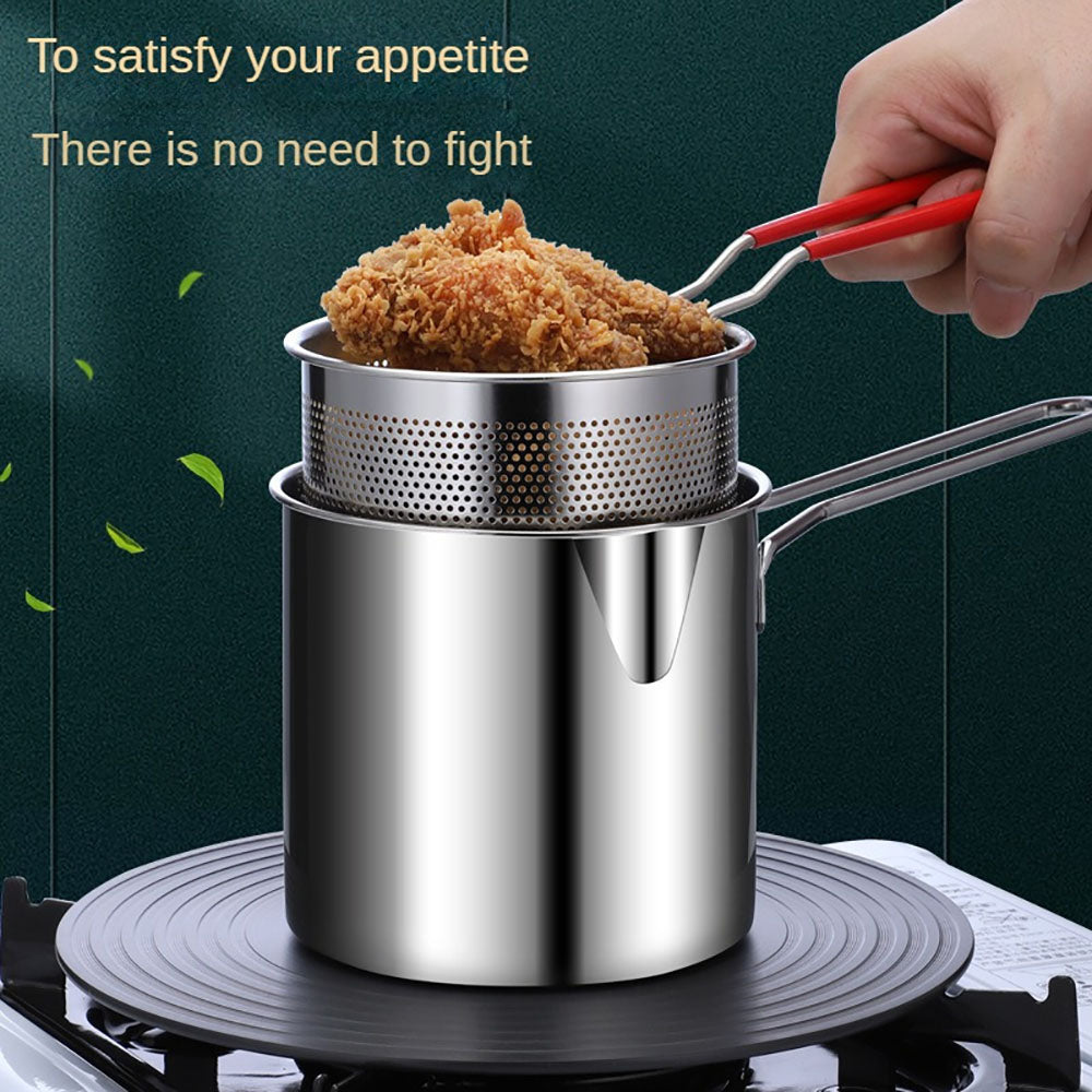 4 Piece Stainless Steel Deep Fryer Set with Sieve Basket, Professional Pot for French Fries, Chicken, Japanese Tempura