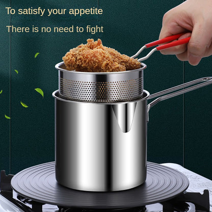 4 Piece Stainless Steel Deep Fryer Set with Sieve Basket, Professional Pot for French Fries, Chicken, Japanese Tempura
