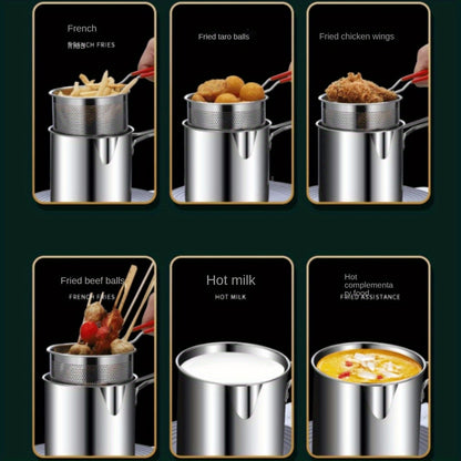 4 Piece Stainless Steel Deep Fryer Set with Sieve Basket, Professional Pot for French Fries, Chicken, Japanese Tempura
