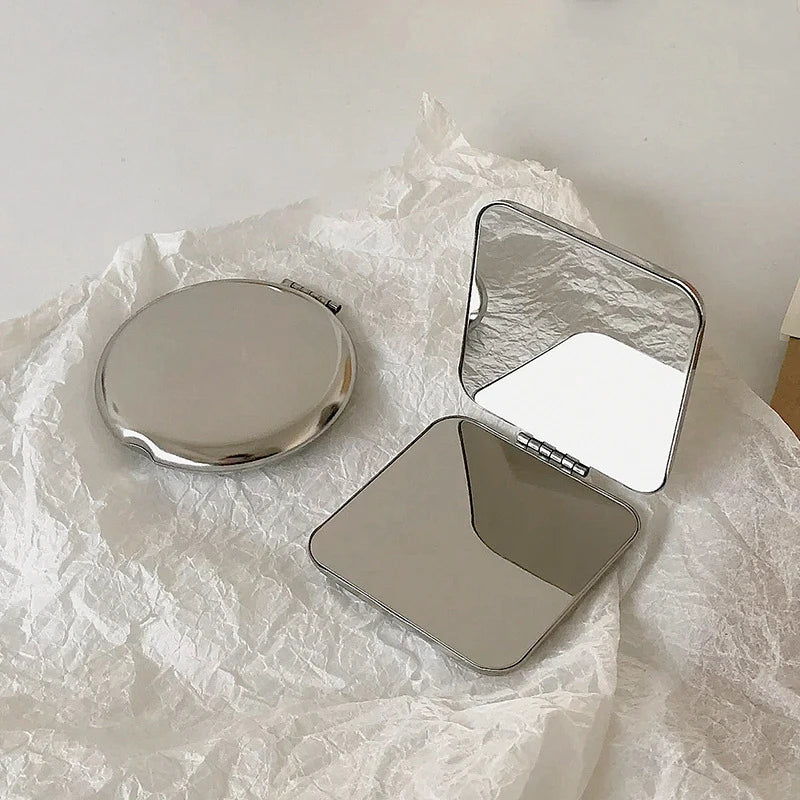 Stainless Steel Portable Women Makeup Mirror, Hand Pocket Folded-Side Cosmetic, Small Travel Compact Mirror Shapes