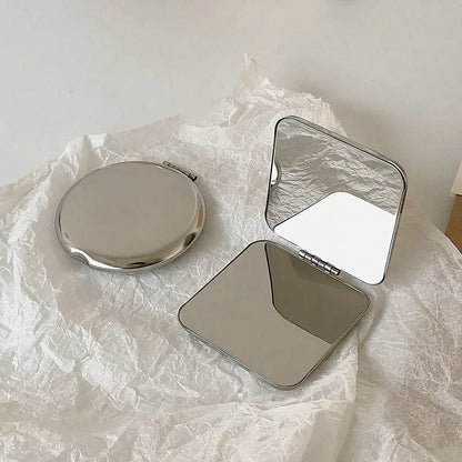 Stainless Steel Portable Women Makeup Mirror, Hand Pocket Folded-Side Cosmetic, Small Travel Compact Mirror Shapes