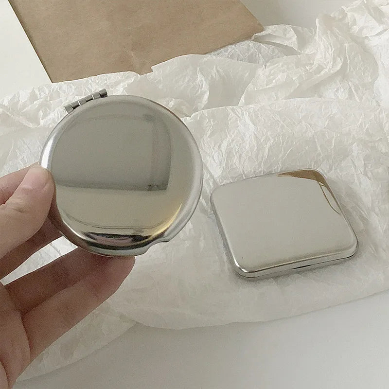 Stainless Steel Portable Women Makeup Mirror Hand Pocket FoldedSide Cosmetic Small Travel Compact M 2