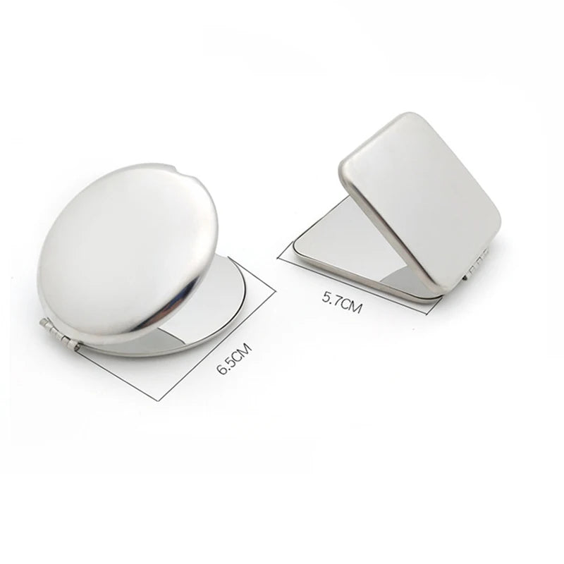 Stainless Steel Portable Women Makeup Mirror Hand Pocket FoldedSide Cosmetic Small Travel Compact M 4
