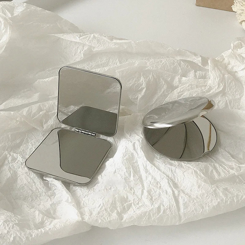 Stainless Steel Portable Women Makeup Mirror Hand Pocket FoldedSide Cosmetic Small Travel Compact M 6