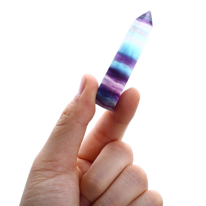 Natural Fluorite Crystal Point, 4-7CM Colorful Striped Hexagonal Wand for Healing, Energy Treatment