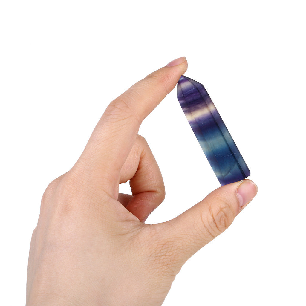 Natural Fluorite Crystal Point, 4-7CM Colorful Striped Hexagonal Wand for Healing, Energy Treatment
