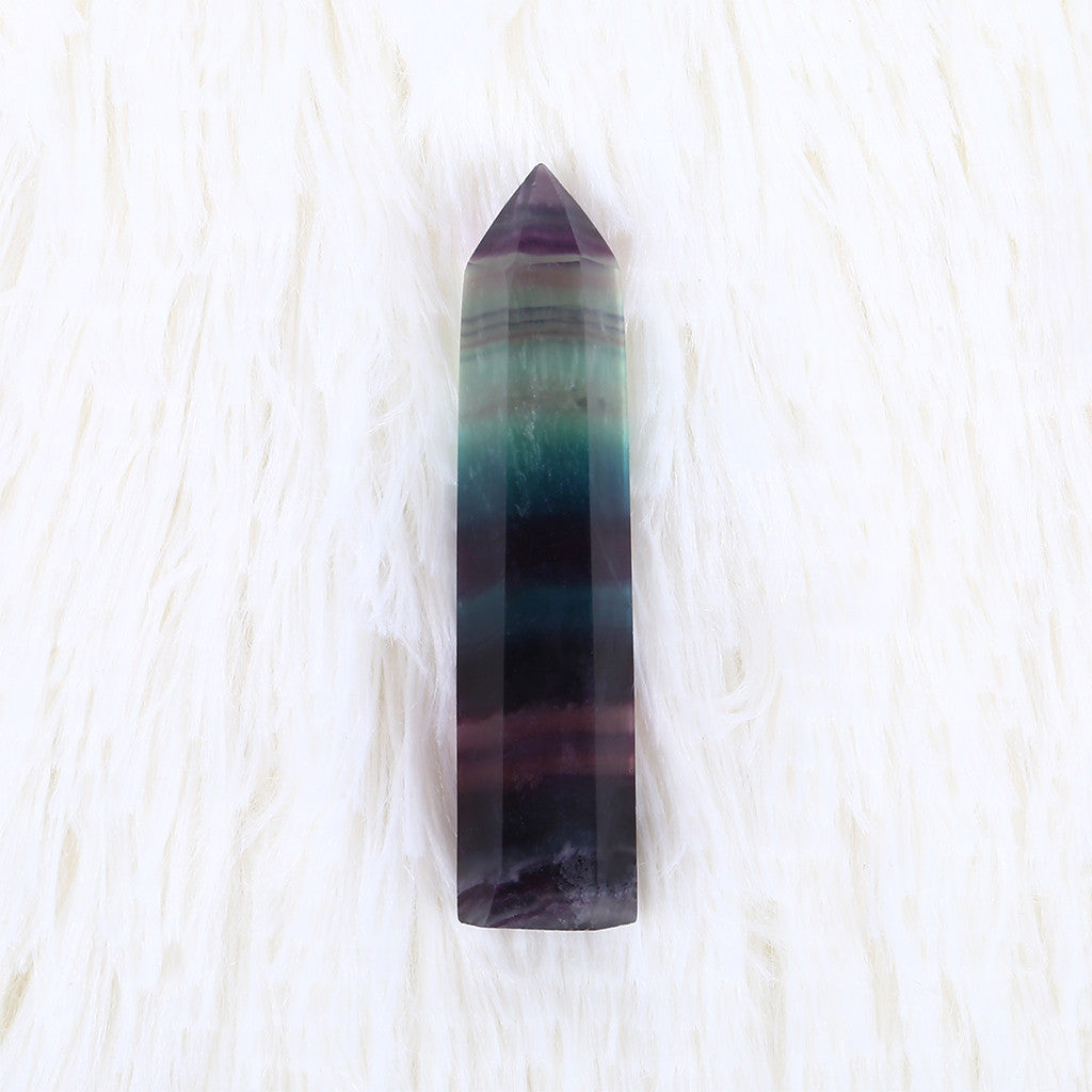 Natural Fluorite Crystal Point, 4-7CM Colorful Striped Hexagonal Wand for Healing, Energy Treatment